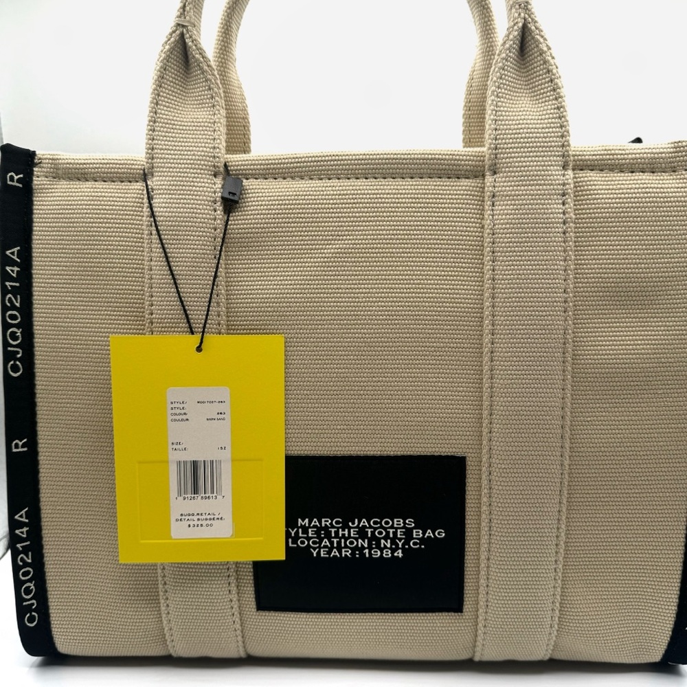 NEW Marc Jacobs Warm Sand Beige Jacquard Crossbody Medium Top Handle Tote Bag - Picture 4 of 11